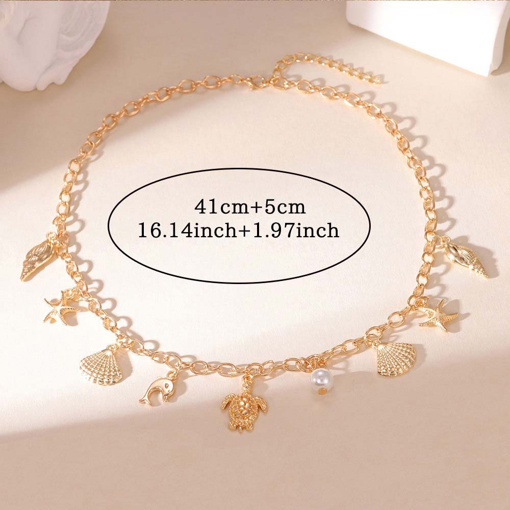 Golden Shell Starfish Pearl Alloy Necklace | picture 