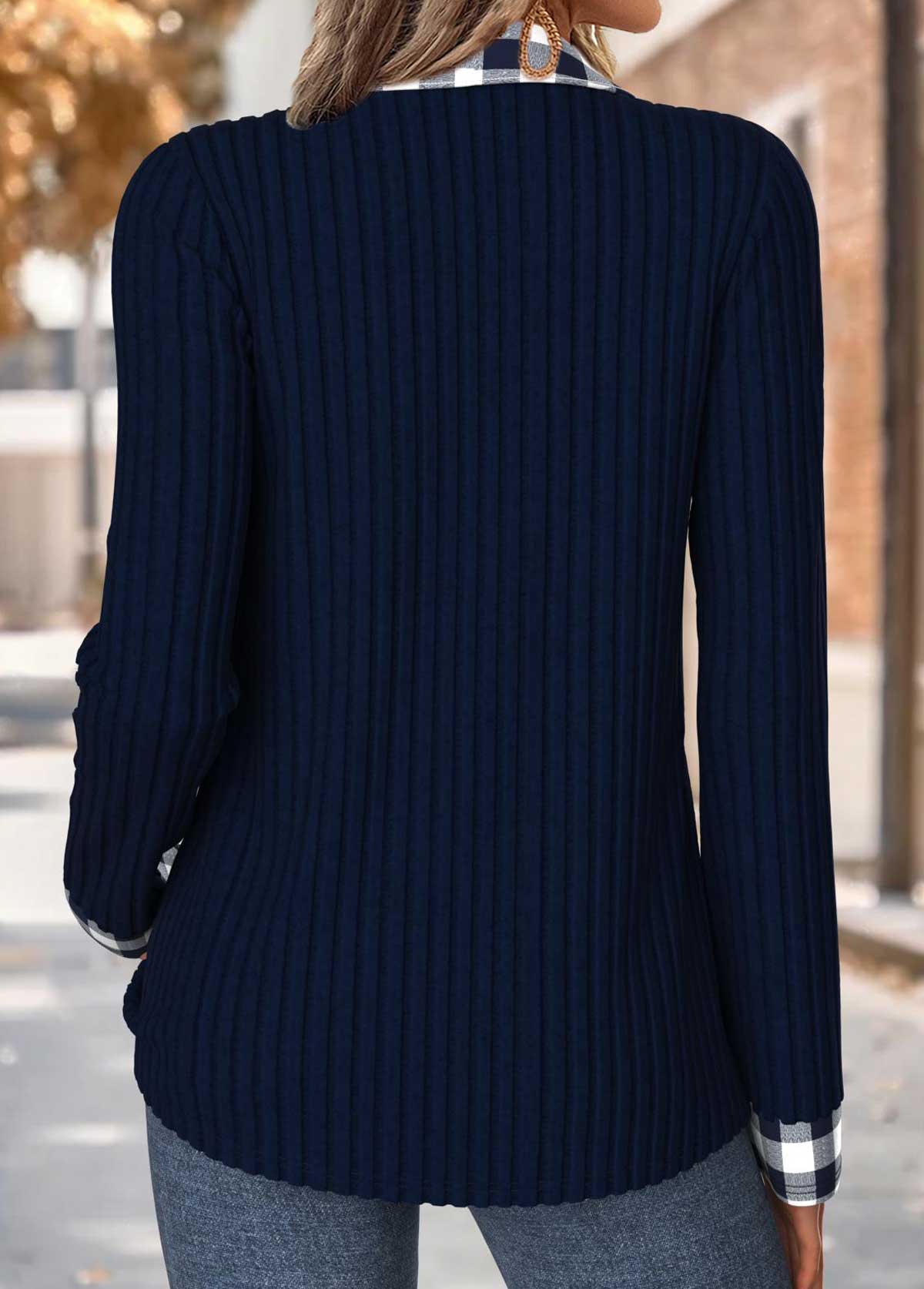 Navy Tummy Coverage Plaid Fake Two Piece Twinset | picture 