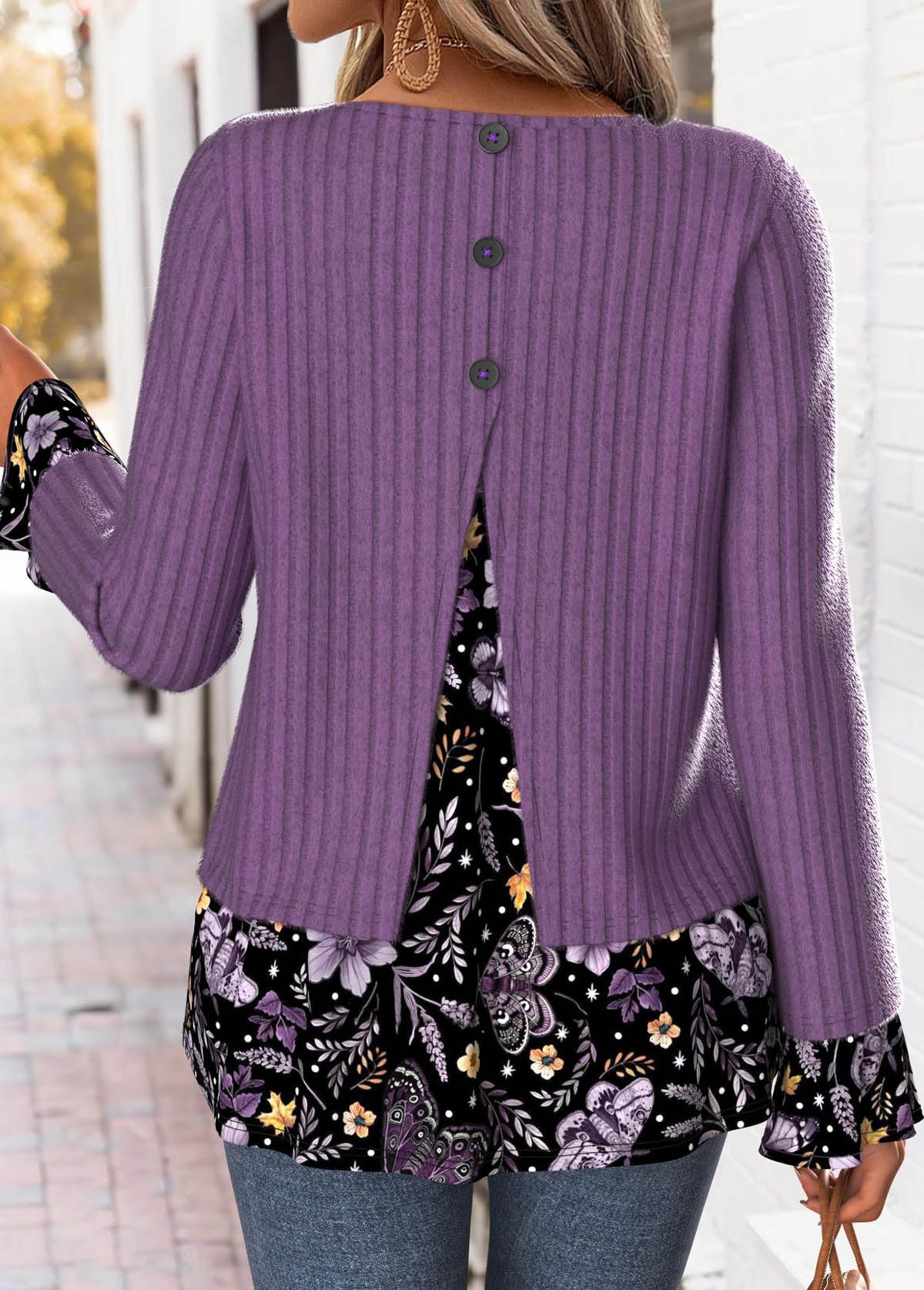 Dusty Purple Tummy Coverage Floral Print T Shirt | picture 