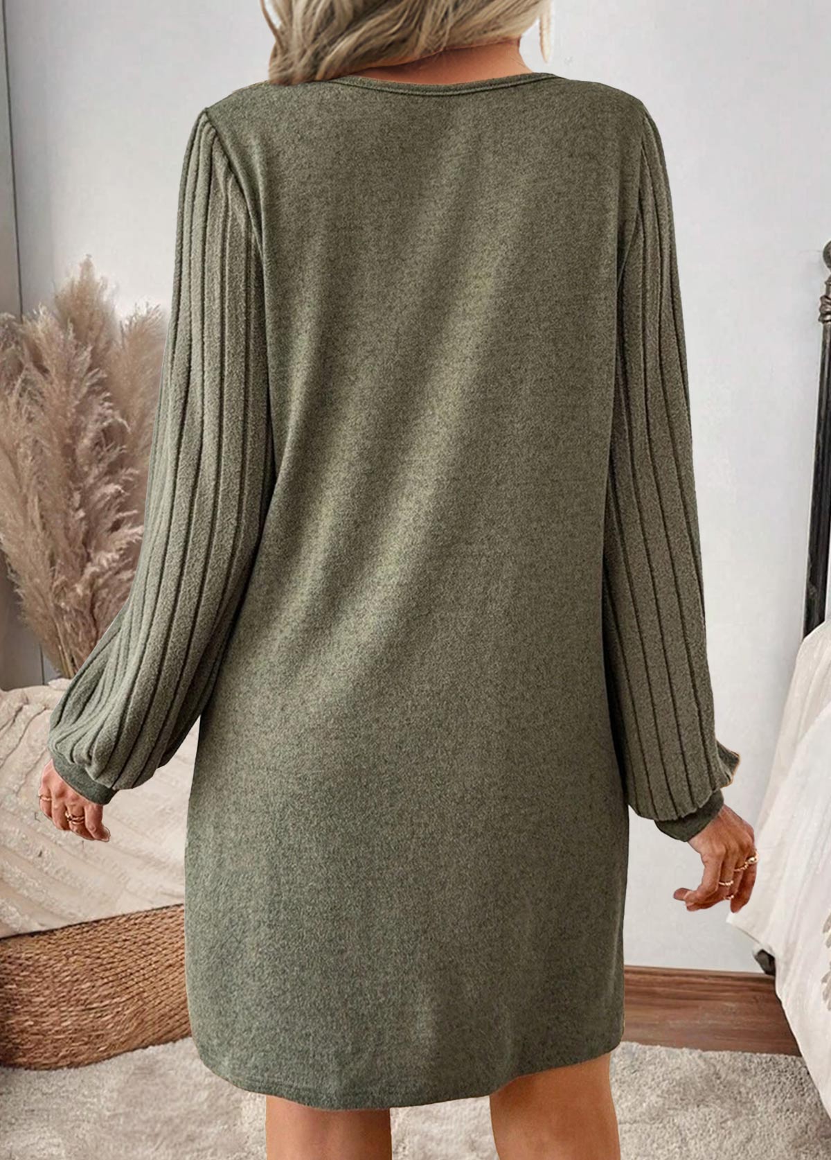 Sage Green Tummy Coverage Short Long Sleeve Dress | picture 