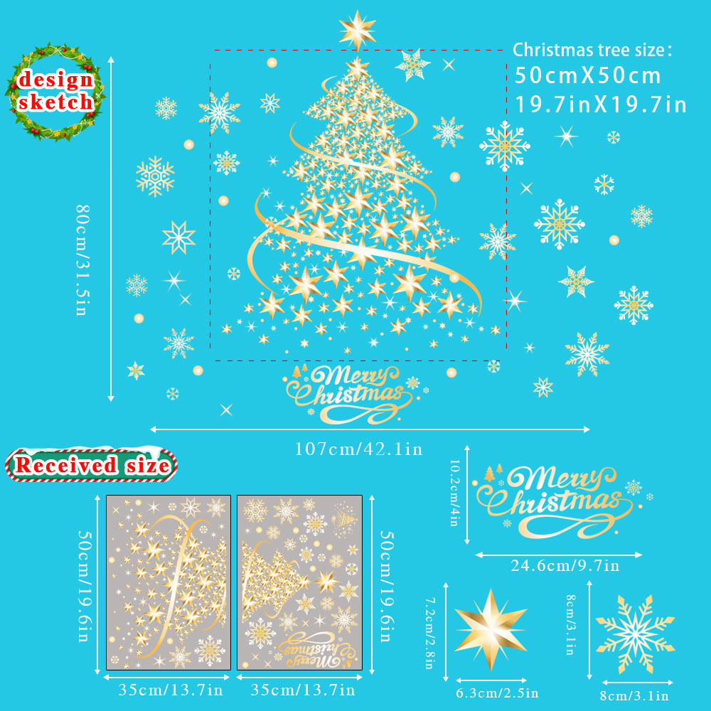 Christmas Tree Golden Sticker Glass Stickers | picture 