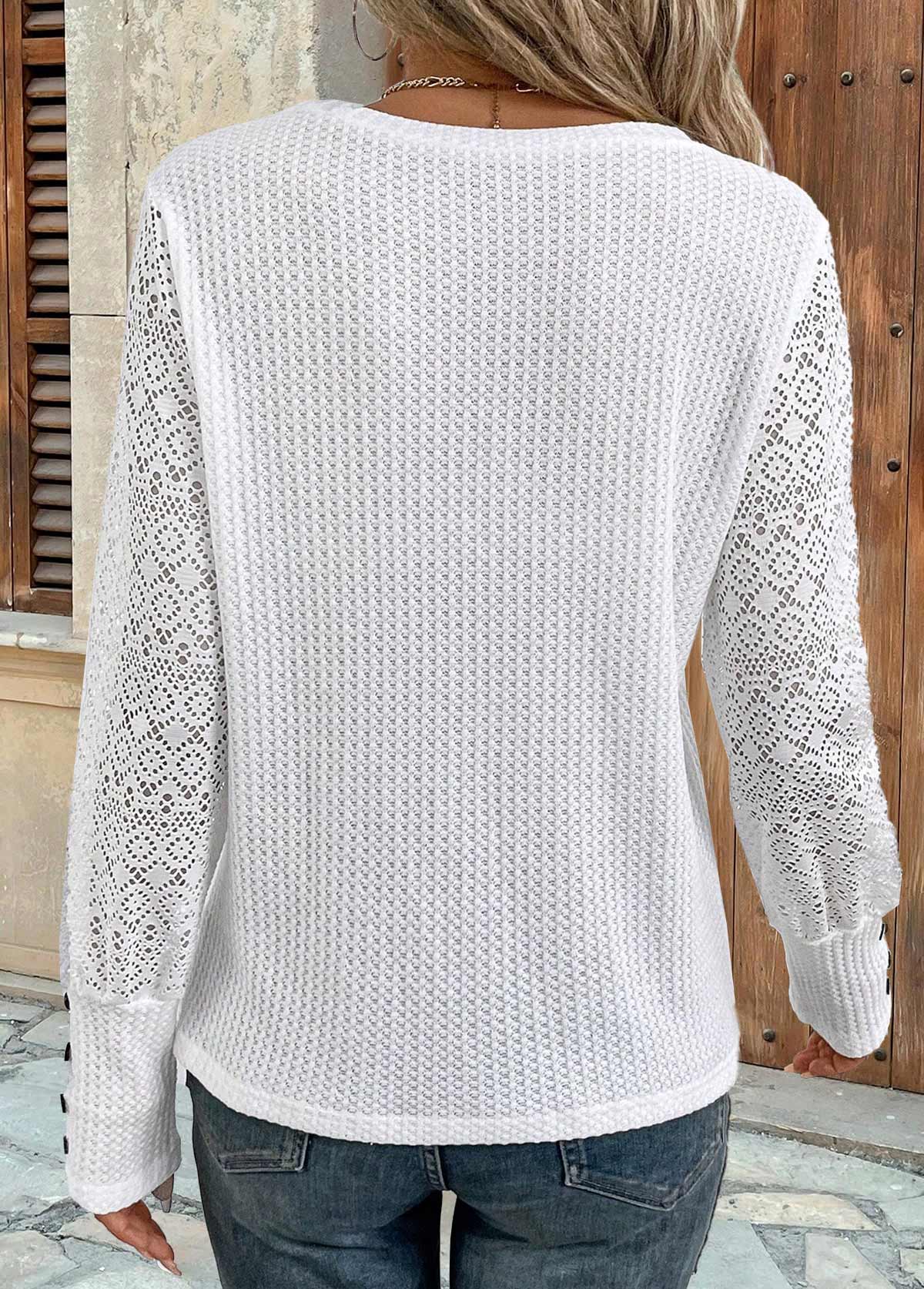 White Patchwork Long Sleeve Round Neck T Shirt | picture 