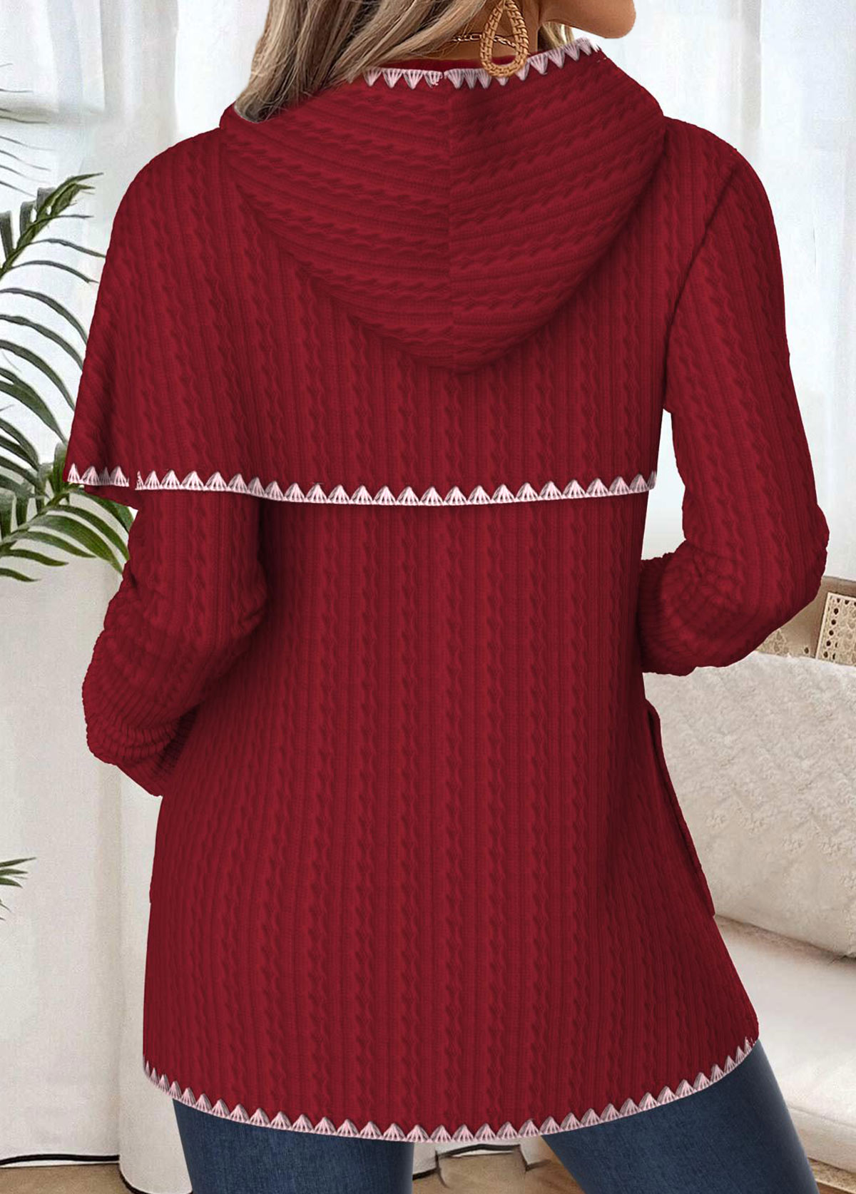 Wine Red Tummy Coverage Long Sleeve Hoodie | picture 