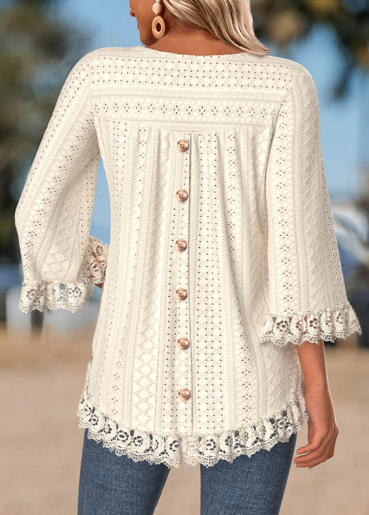 Beige Tummy Coverage 3/4 Sleeve Round Neck T Shirt | picture 