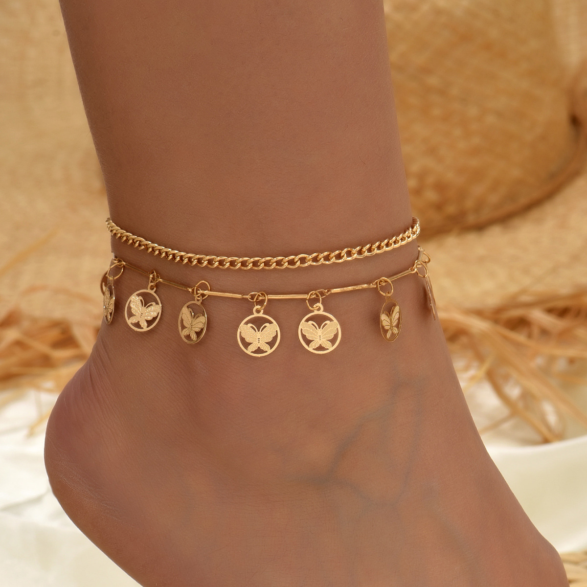 Golden Color Butterfly Alloy Detail Anklets | picture 