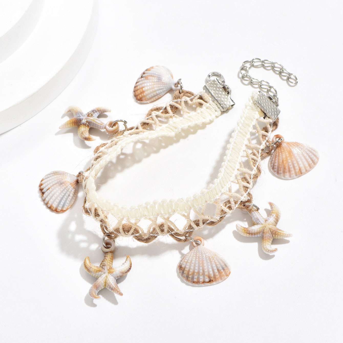 Beige Shell Woven Tassel Design Anklet | picture 