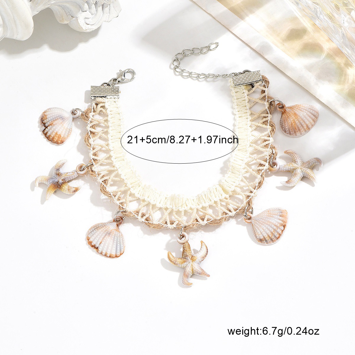 Beige Shell Woven Tassel Design Anklet | picture 