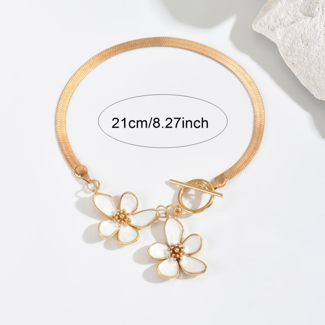Golden Camellia Floral Design Alloy Anklet | picture 
