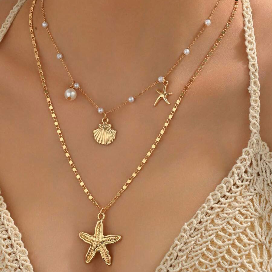 Golden Shell Starfish Alloy Necklace Set | picture 