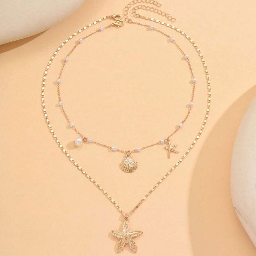 Golden Shell Starfish Alloy Necklace Set | picture 