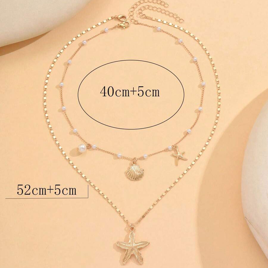 Golden Shell Starfish Alloy Necklace Set | picture 