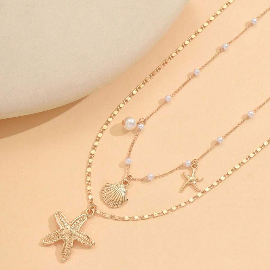 Golden Shell Starfish Alloy Necklace Set | picture 