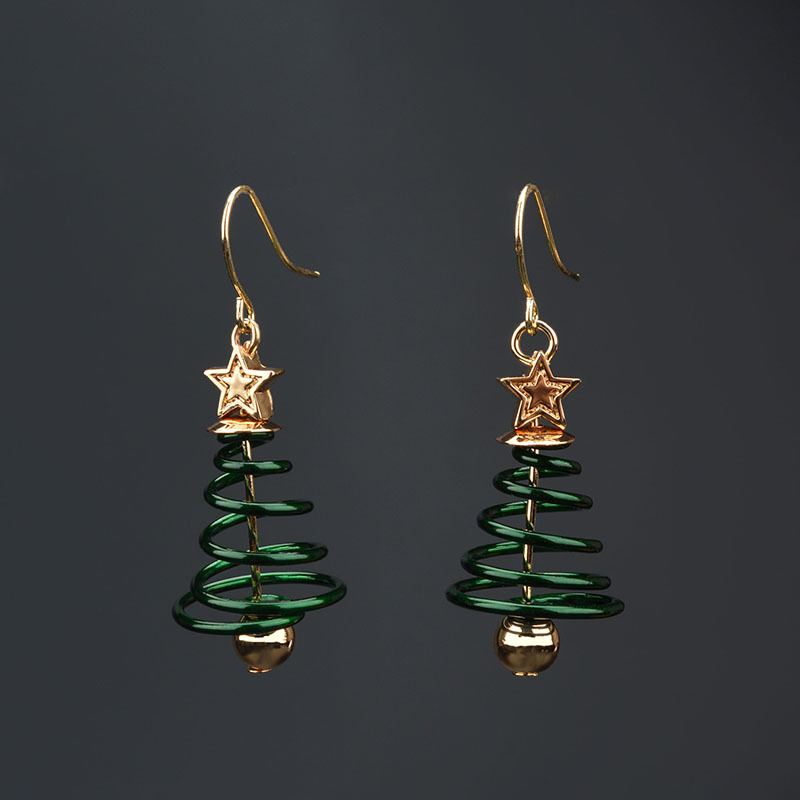 Christmas Tree Green Star Metal Earrings | picture 