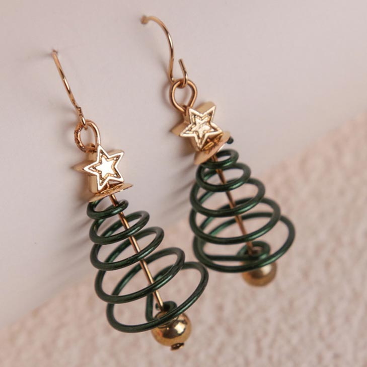 Christmas Tree Green Star Metal Earrings | picture 