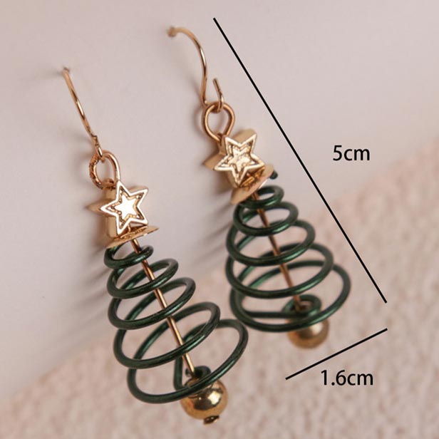 Christmas Tree Green Star Metal Earrings | picture 