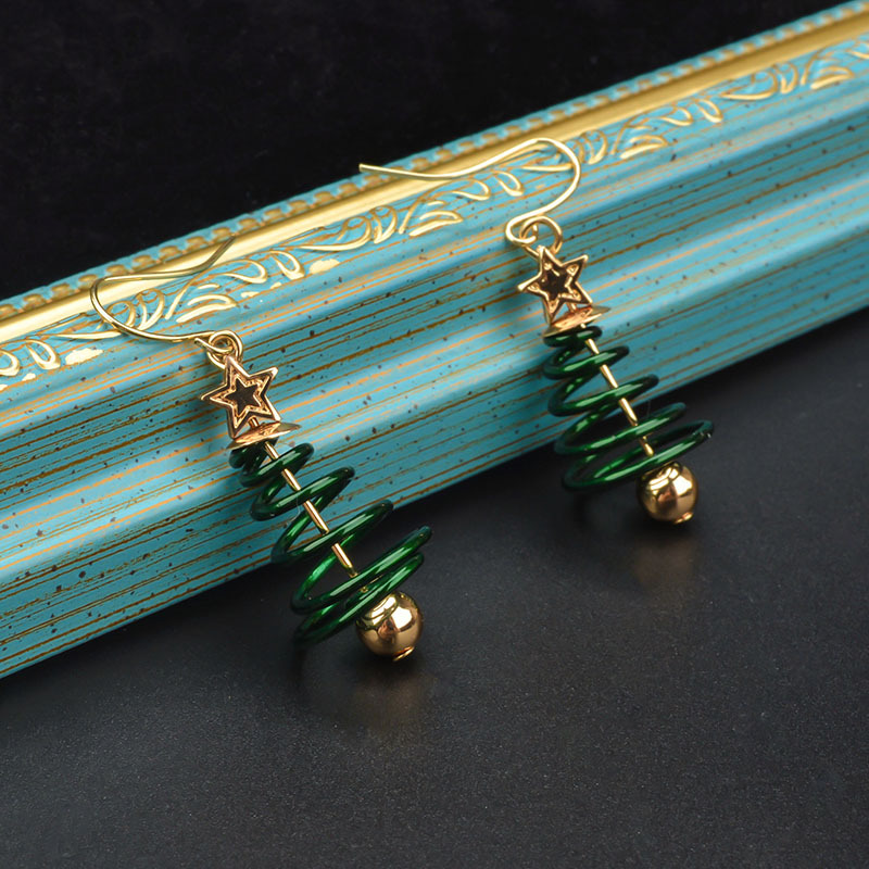Christmas Tree Green Star Metal Earrings | picture 
