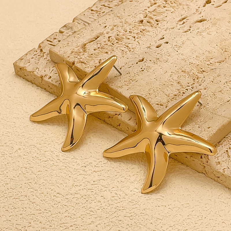 Golden Starfish Marine Life Alloy Earrings | picture 