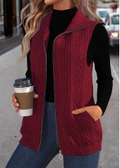 Wine Red Jacquard Sleeveless Stand Collar Waistcoat | thumb picture 