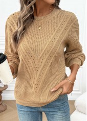 Light Camel Tummy Coverage Long Sleeve Round Neck Sweater | thumb picture 