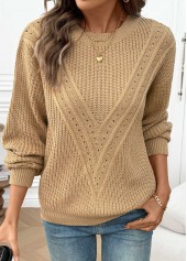 Light Camel Tummy Coverage Long Sleeve Round Neck Sweater