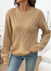 Light Camel Tummy Coverage Long Sleeve Round Neck Sweater | thumb picture 