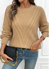Light Camel Tummy Coverage Long Sleeve Round Neck Sweater | thumb picture 