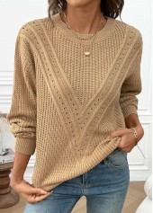 Light Camel Tummy Coverage Long Sleeve Round Neck Sweater | thumb picture 
