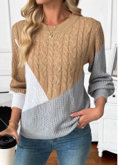 Dark Camel Tummy Coverage Long Sleeve Round Neck Sweater