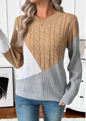 Dark Camel Tummy Coverage Long Sleeve Round Neck Sweater | thumb picture 