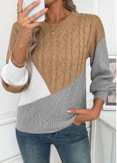 Dark Camel Tummy Coverage Long Sleeve Round Neck Sweater | thumb picture 
