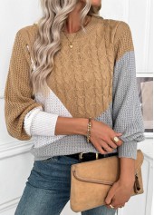 Dark Camel Tummy Coverage Long Sleeve Round Neck Sweater | thumb picture 