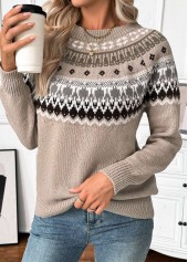Gray Brown Tummy Coverage Tribal Print Long Sleeve Sweater | thumb picture 