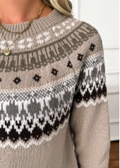 Gray Brown Tummy Coverage Tribal Print Long Sleeve Sweater | thumb picture 