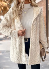 Beige Tummy Coverage Long Sleeve Hooded Coat