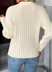 Beige Long Sleeve Turn Down Collar Sweater | thumb picture 