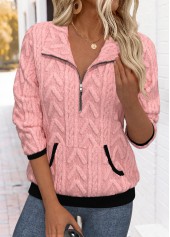 Pink Tummy Coverage Long Sleeve Turn Down Collar Sweatshirt | thumb picture 