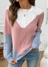 Pink Long Sleeve Round Neck Sweater