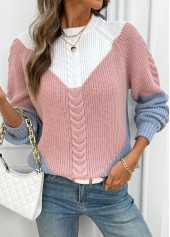 Pink Long Sleeve Round Neck Sweater | thumb picture 
