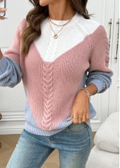 Pink Long Sleeve Round Neck Sweater | thumb picture 