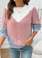 Pink Long Sleeve Round Neck Sweater | thumb picture 