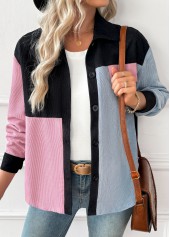 Pink Tummy Coverage Long Sleeve Shirt Collar Coat