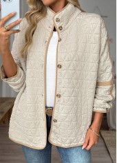 Beige Tummy Coverage Long Sleeve Stand Collar Coat | thumb picture 