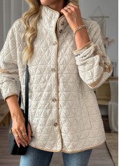 Beige Tummy Coverage Long Sleeve Stand Collar Coat | thumb picture 