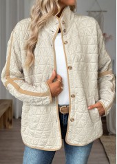 Beige Tummy Coverage Long Sleeve Stand Collar Coat | thumb picture 