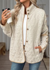 Beige Tummy Coverage Long Sleeve Stand Collar Coat