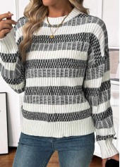 Black Tummy Coverage Striped Long Sleeve Round Neck Sweater | thumb picture 