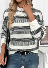 Black Tummy Coverage Striped Long Sleeve Round Neck Sweater | thumb picture 