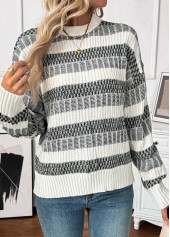 Black Tummy Coverage Striped Long Sleeve Round Neck Sweater | thumb picture 