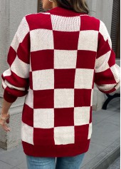 Wine Red Tummy Coverage Plaid Long Sleeve Cardigan