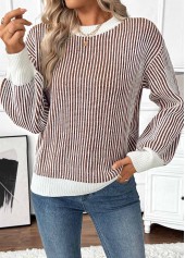 Dark Coffee Tummy Coverage Long Sleeve Round Neck Sweater